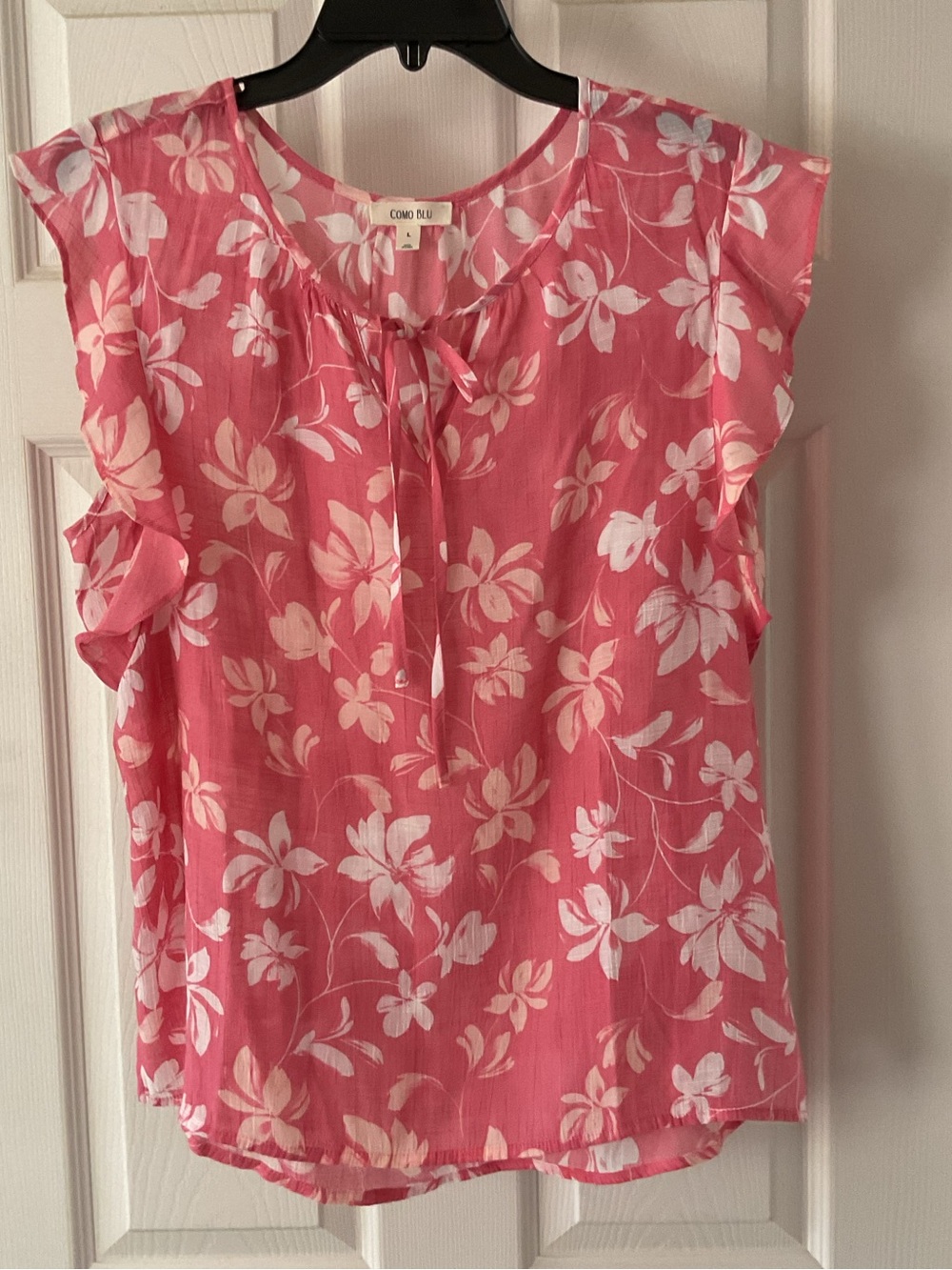 Como Blu Pink Floral Tie-Front Cap Sleeve Blouse
